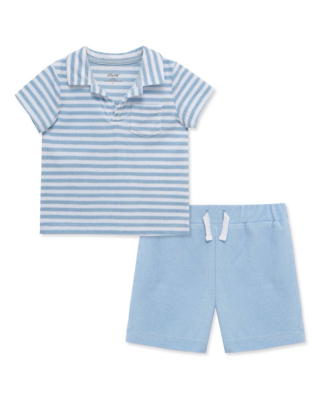 Little Me Light Blue Striped Polo Shirt & Shorts Set - NWT